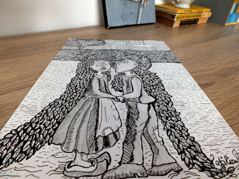 Tablou grafica Noi doi printre frunze