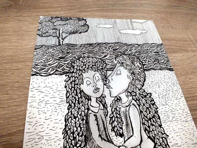 Tablou grafica Noi doi printre frunze